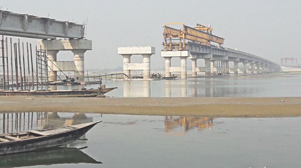 Construction of the second Teesta Bridge over the Teesta river on Mahipur-Gangachara route in Lalmonirhat is still not complete, although two deadlines have passed by. Photo: S Dilip Roy