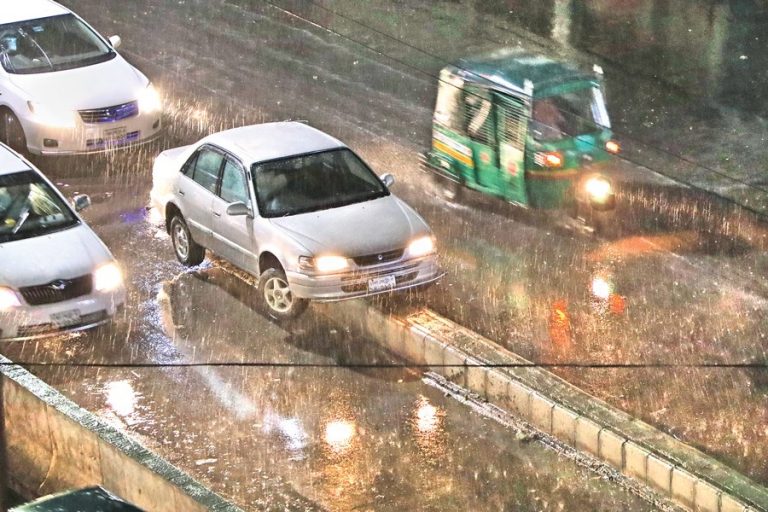 道路境界に乗上げる車