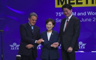 韓国の金ヒョンメ運輸大臣（中央）のポーズ