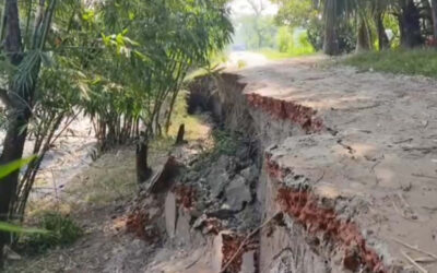 違法な運河掘削が道路崩壊を引き起こす