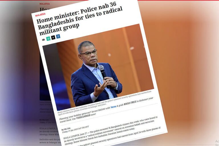 マレーシアで武装勢力とのつながりの疑いでバングラデシュ人36人が拘束される