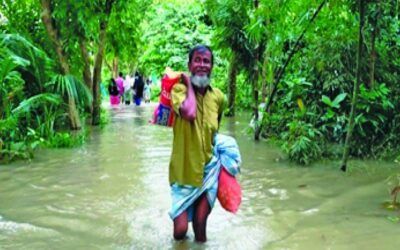 チャンドプルの低地が洪水で浸水