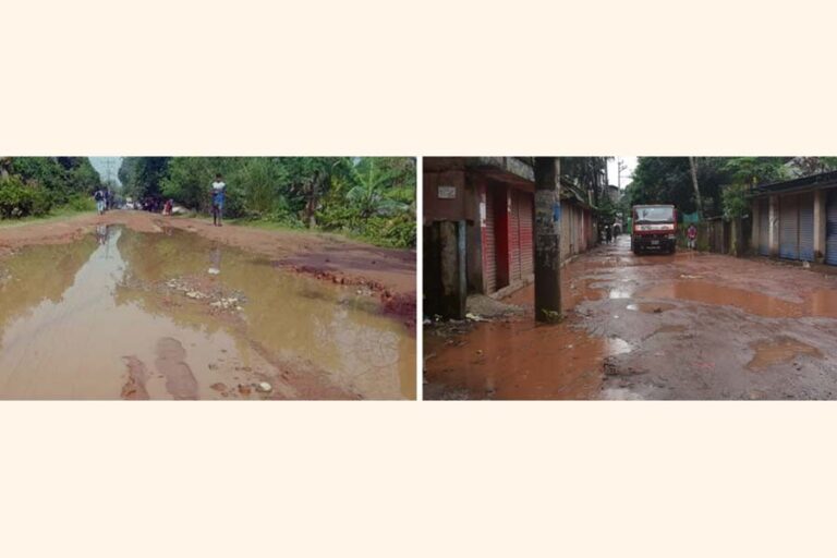 パブナ、マニクガンジの通勤者にとって穴だらけの道路は苦境に陥る