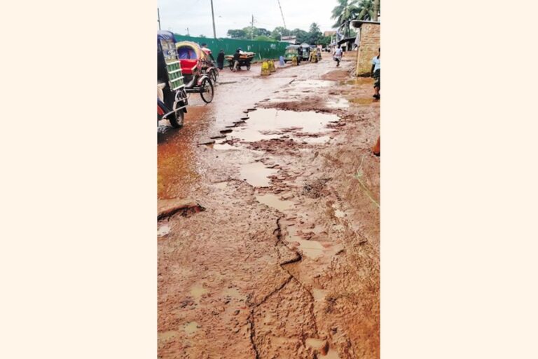 BIWTAガート近くのチャンドプル主要道路が荒廃し、人々が苦しんでいる