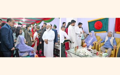 シャフィクル・ラーマン博士（左）とナヒド・イスラム氏（右）がBNP議長カレダ・ジア氏を表敬訪問した。