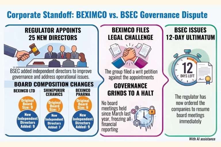 上場BEXIMCO企業は、法的膠着状態が長引く中、取締役会を中止