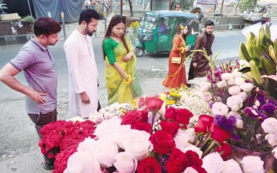 花を選ぶ若いバイヤーたち