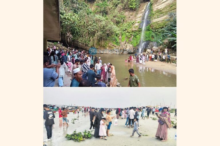 観光客がシレットやチャンドプールの観光地に押し寄せる