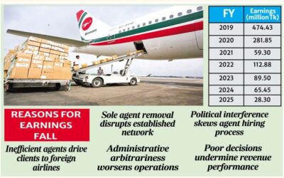 ビマン航空の貨物収入は非効率性により減少