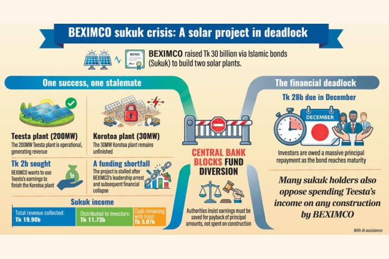 スクークの満期が近づくにつれ、BEXIMCOのコロトア太陽光発電所は資金難に陥る。