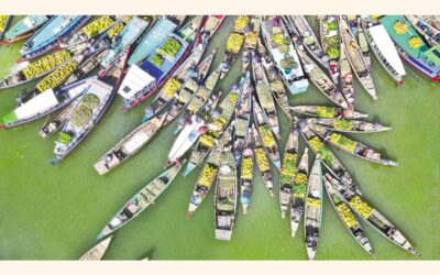 カプタイ湖では、毎朝水上果物市場が営業を開始する。