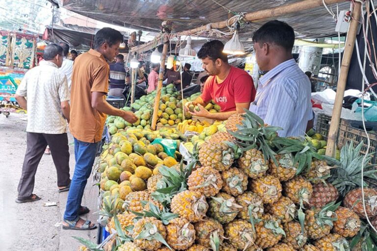 ゴパルガンジの市場には夏の果物があふれているが、値段が高すぎる。