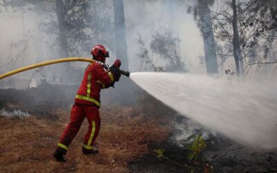 ボルドー近郊で数万人が避難する中、消防士たちが山火事と闘っている。