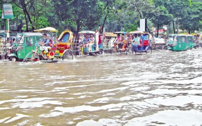 雨によりダッカの複数の道路が冠水